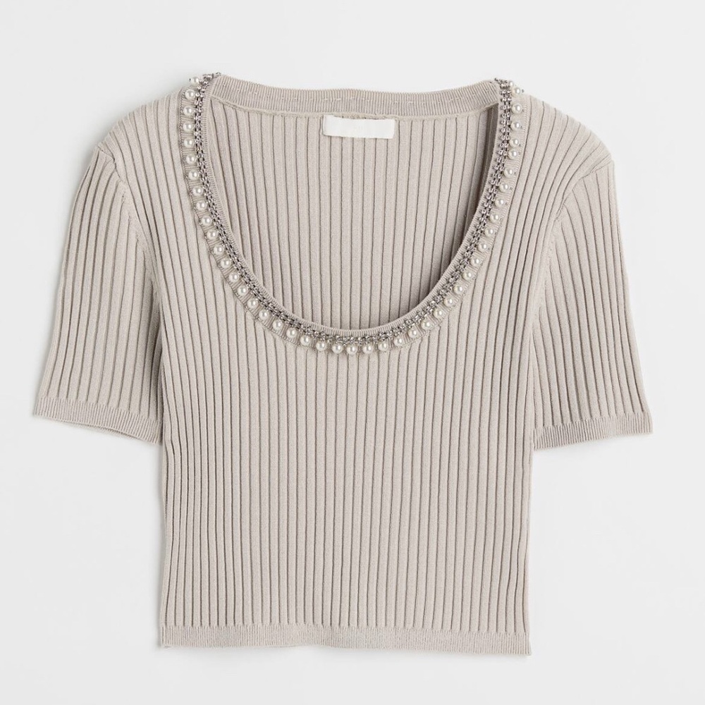 H&M Rhinestone Embellished Ribbed Knit Crop top